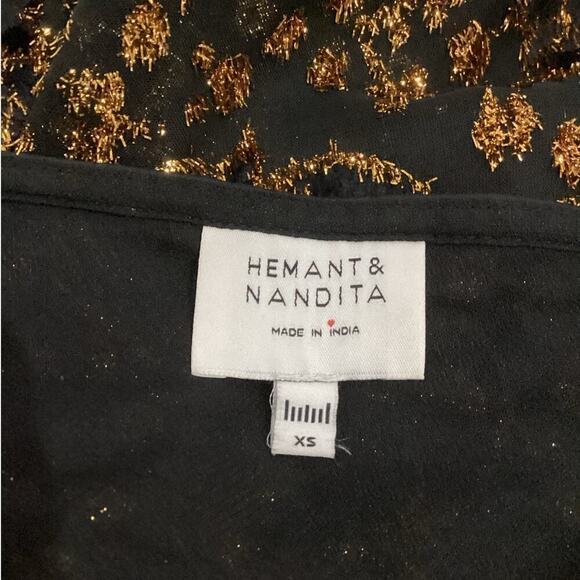 Hemant & Nandita Inara Flocked Lurex Chiffon Midi Dress In Gold Size XS - Picture 12 of 14